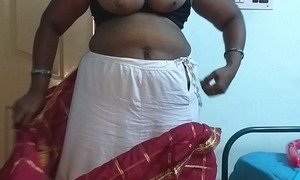 desi  indian tamil telugu kannada malayalam hindi scalding cheating wife vanitha debilitating cherry red colour saree in like manner obese boobs plus shaved pussy shake up hard boobs shake up nip rubbing pussy censure